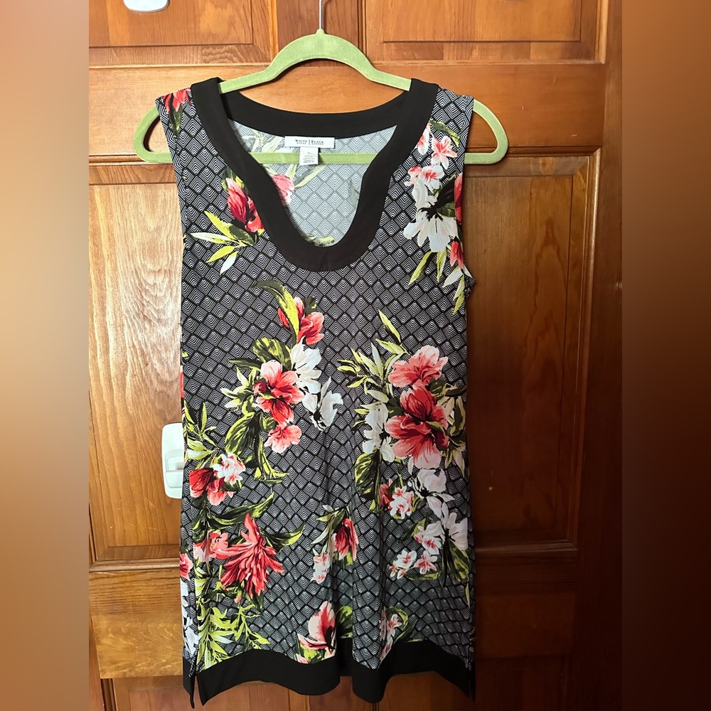 White House Black Market Floral Sleeveless Top - Black, Red, Green